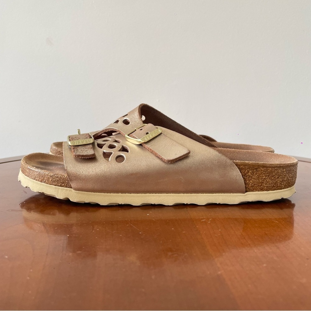 Birkenstock Bellary Metallic Gold Leather Slide Sandals | EU 37